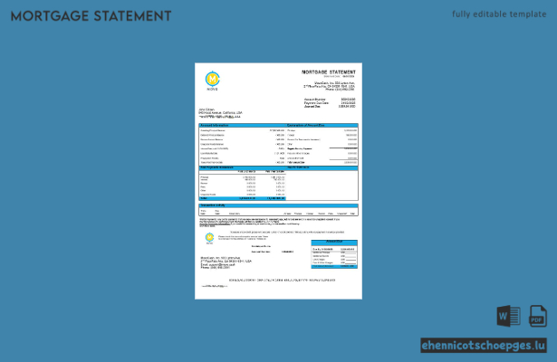 USA MOVO Bankhypothekenauszug in Word- und PDF-Formaten – Beispielvorschau